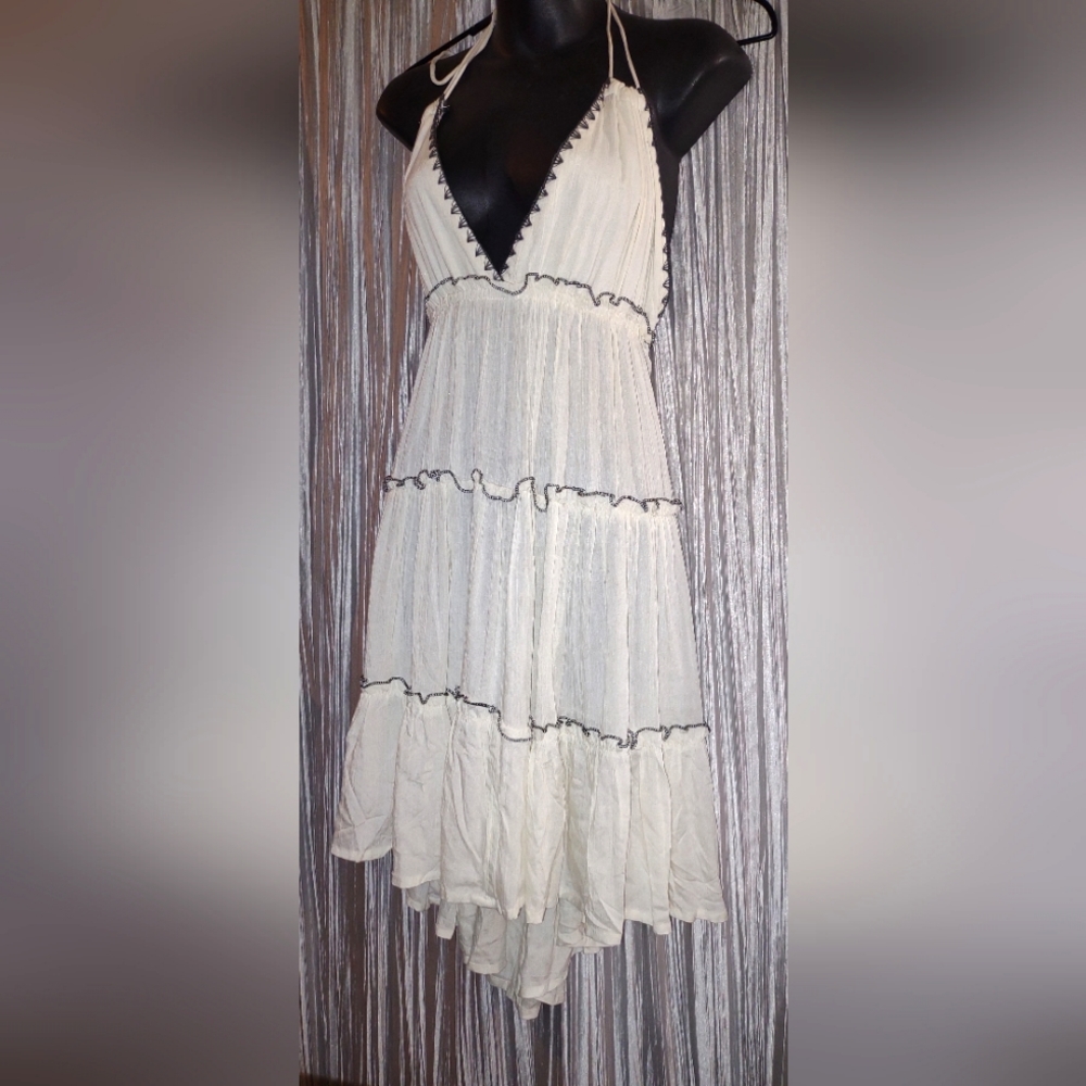 Black & cream halter dress swim cover up by Exist size XL New